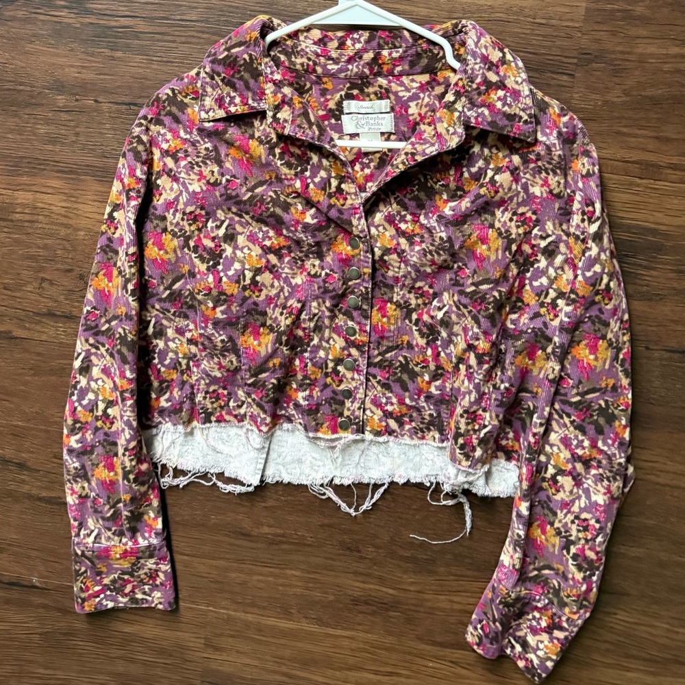 Cristopher‎ & Banks Corduroy Floral Purple Cropped Jacket Petite Large